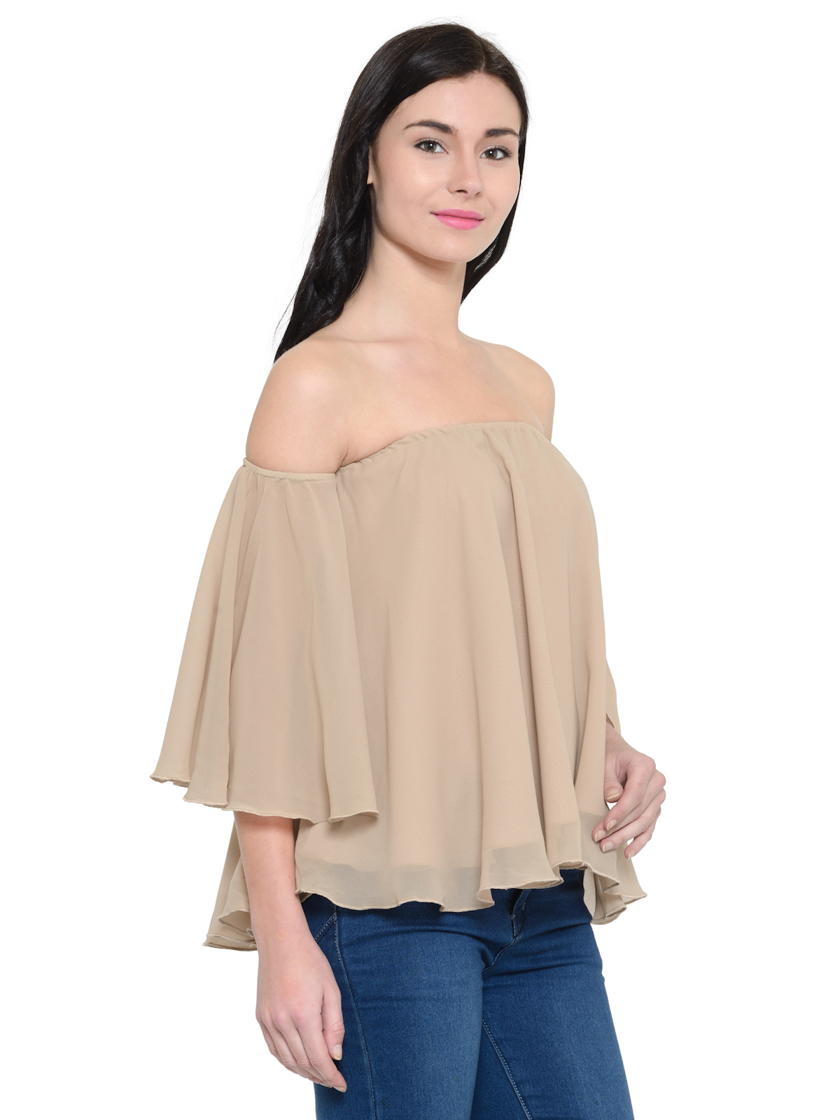 off shoulder frilled sleeves top